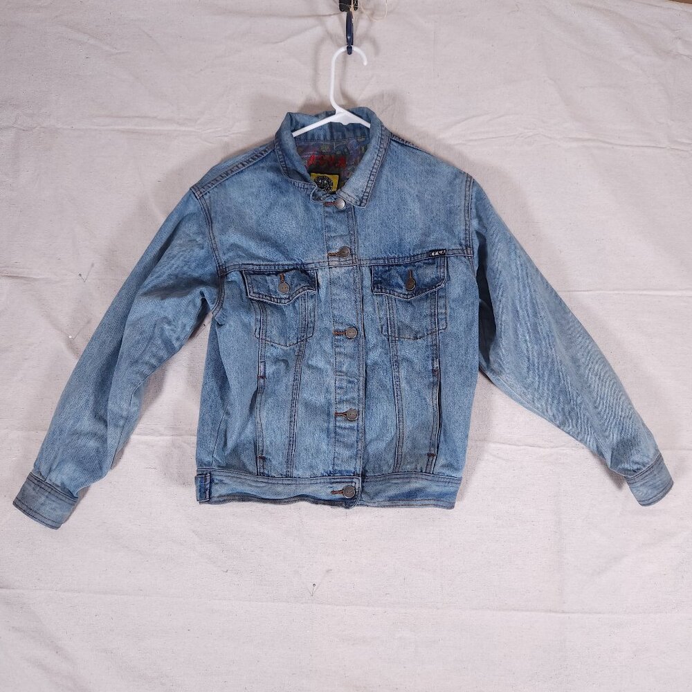 RVCA Grillo Special Edition Denim Jacket Womens XS Pockets Artsy Interior Jean